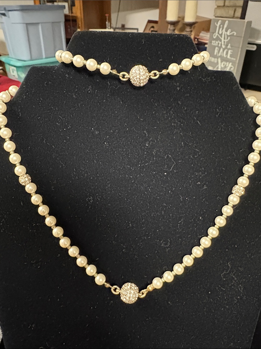Gold and Cream Pearl Necklace and Bracelet Set